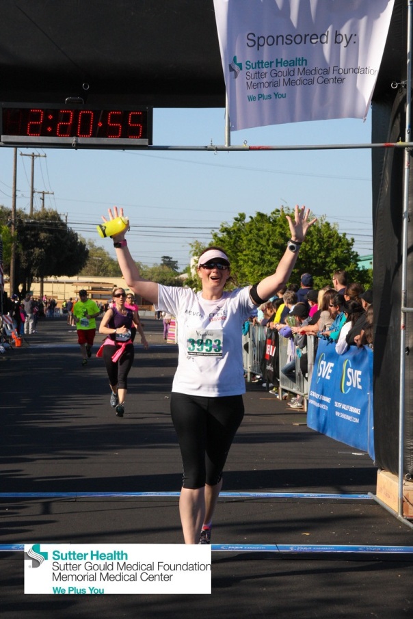 Here's me setting a new PR at the Modesto Half Marathon in March 2014.